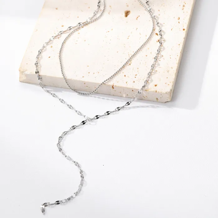 Hey Happiness Necklaces Layered Bead and Flattened Rolo Chain Y Necklace Hey Happiness Necklaces Layered Bead and Flattened Rolo Chain Y Necklace