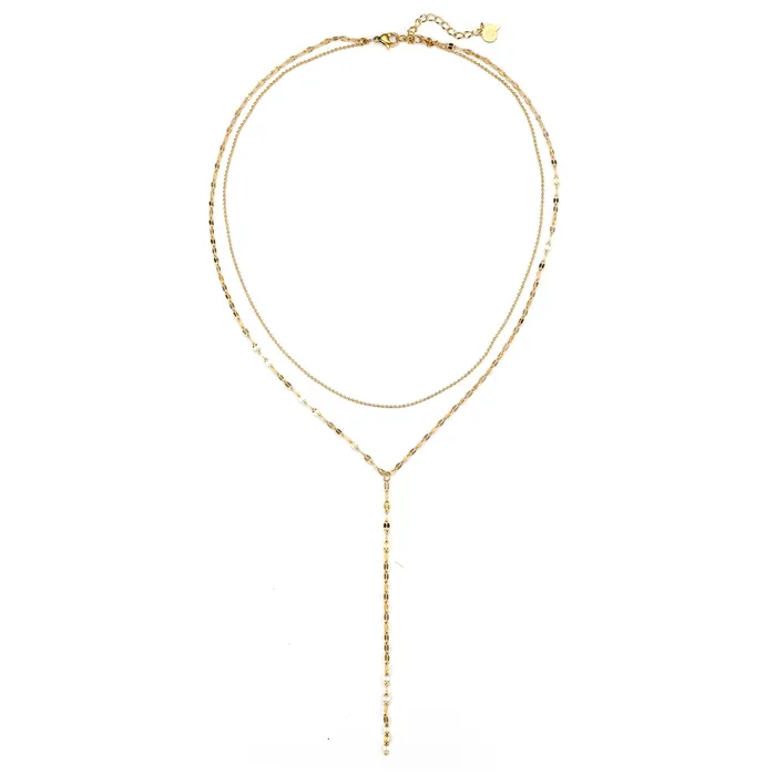 Hey Happiness Necklaces Layered Bead and Flattened Rolo Chain Y Necklace Hey Happiness Necklaces Layered Bead and Flattened Rolo Chain Y Necklace