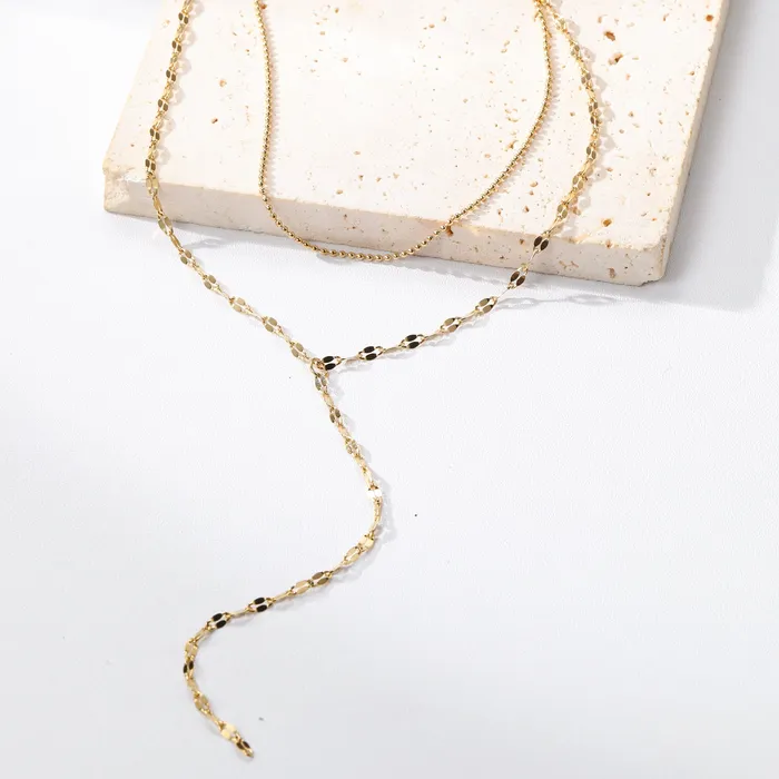 Hey Happiness Necklaces Layered Bead and Flattened Rolo Chain Y Necklace Hey Happiness Necklaces Layered Bead and Flattened Rolo Chain Y Necklace