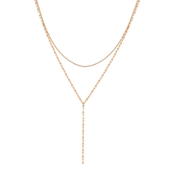Hey Happiness Necklaces Layered Bead and Flattened Rolo Chain Y Necklace Hey Happiness Necklaces Layered Bead and Flattened Rolo Chain Y Necklace