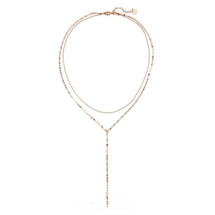 Hey Happiness Necklaces Layered Bead and Flattened Rolo Chain Y Necklace Hey Happiness Necklaces Layered Bead and Flattened Rolo Chain Y Necklace