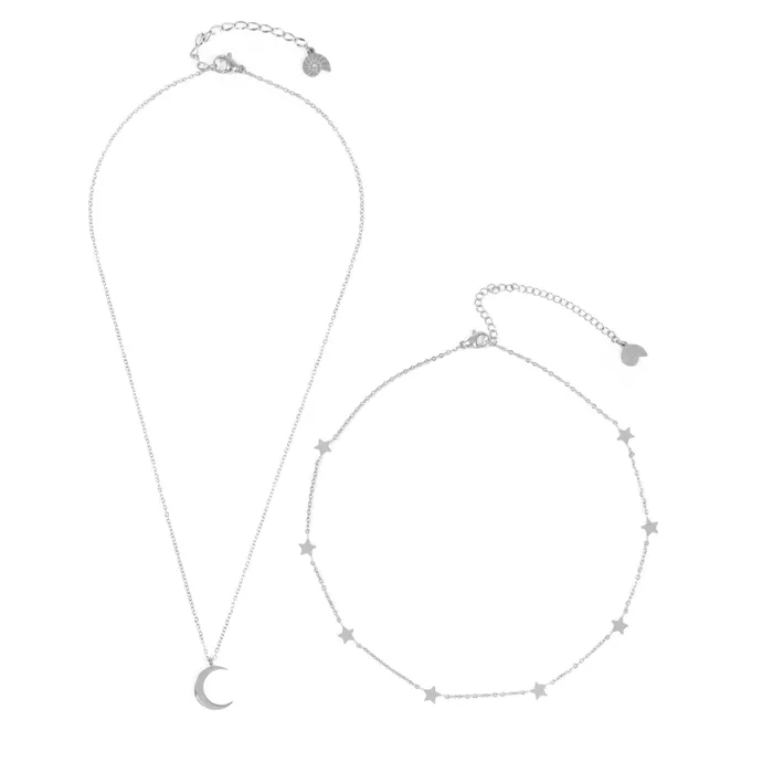 Hey Happiness Necklaces Moon Star Necklace Set Silver