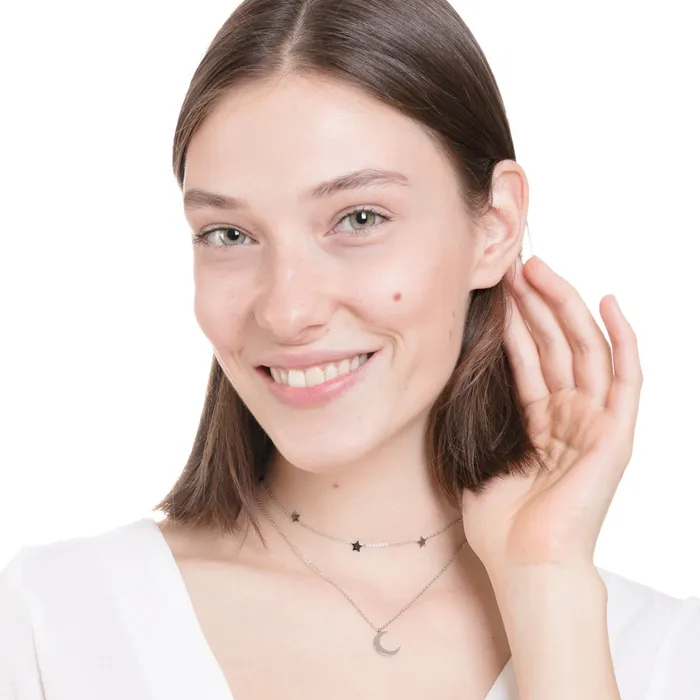 Hey Happiness Necklaces Moon Star Necklace Set Silver