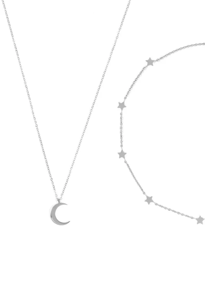 Hey Happiness Necklaces Moon Star Necklace Set Silver