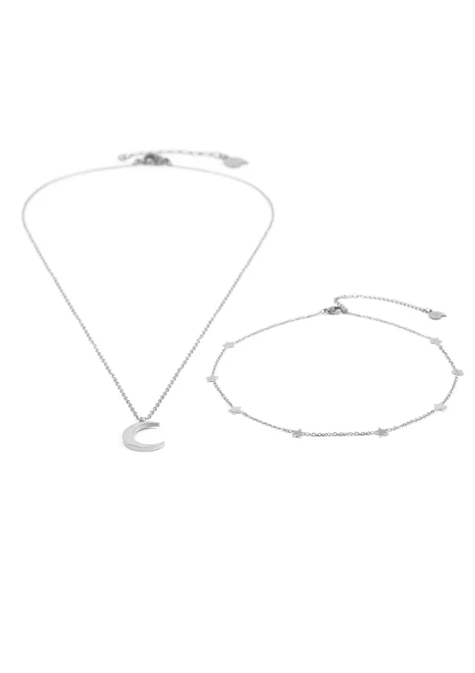 Hey Happiness Necklaces Moon Star Necklace Set Silver