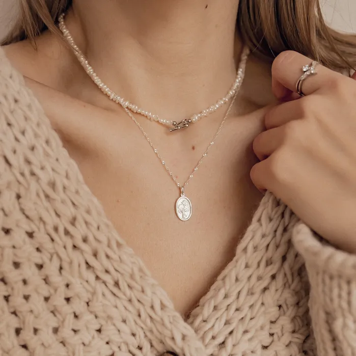 Hey Happiness Necklaces Oval Daisy Pendant Sterling Silver