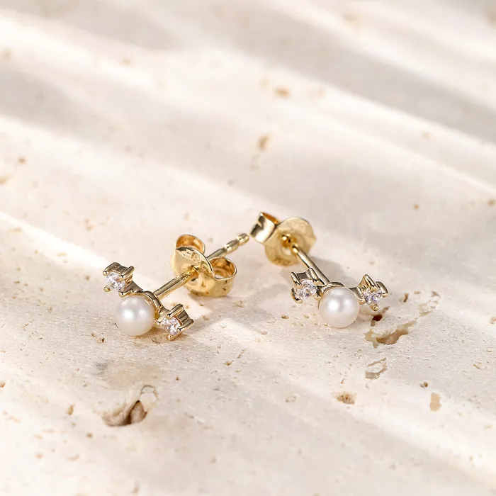 Hey Happiness New Beginnings Pearl Stud Earrings 14K Gold Earrings Hey Happiness New Beginnings Pearl Stud Earrings 14K Gold Earrings