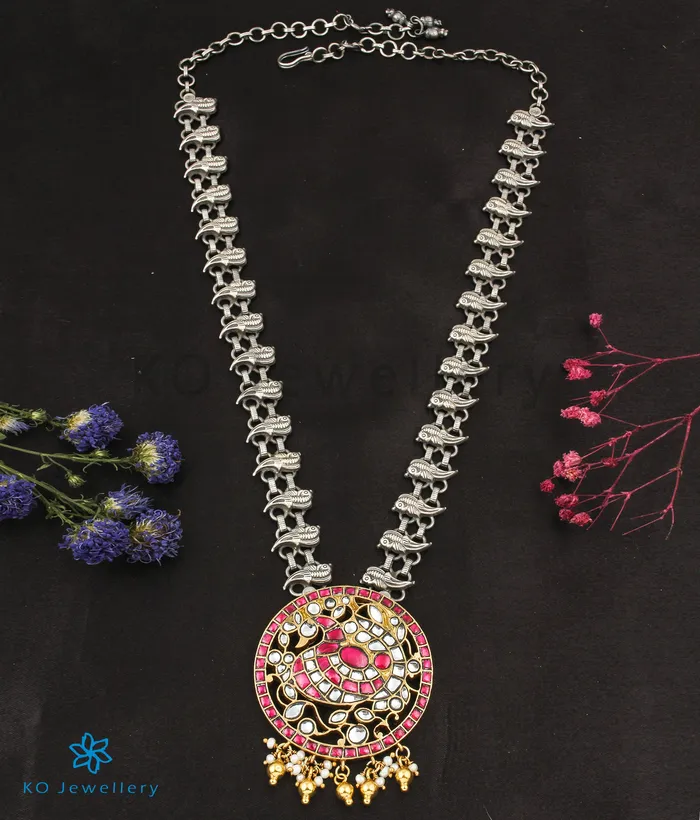 Kundan Necklaces The Mor Silver Peacock Statement Necklace