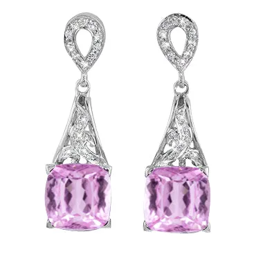 Ladies Dangle Earrings 2670 Carats Pink Kunzite With Natural Earth Mined Diamonds GB Earrings Ladies Dangle Earrings 2670 Carats Pink Kunzite With Natural Earth Mined Diamonds GB Earrings
