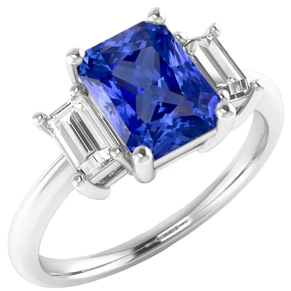 Ladies Natural Earth Mined Diamond Ring Ceylon Sapphire 4 Carat Prong Basket Set Baguettes HarryChadEntcom Rings