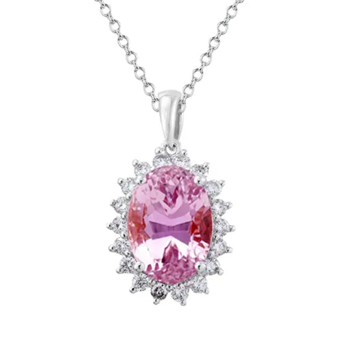 Ladies Pink Oval Kunzite With Natural Earth Mined Diamond 20 Carats Necklace Pendant GB Necklaces Ladies Pink Oval Kunzite With Natural Earth Mined Diamond 20 Carats Necklace Pendant GB Necklaces