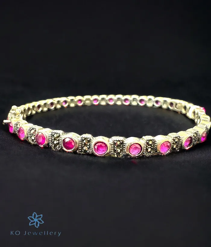 Marcasite The Grace Silver Red Marcasite Openable Bracelet Bracelets