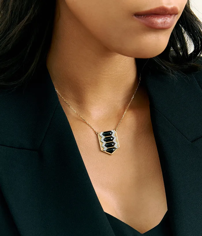 Necklaces David Webb Workshop Shield Necklace Black Enamel Necklaces David Webb Workshop Shield Necklace Black Enamel