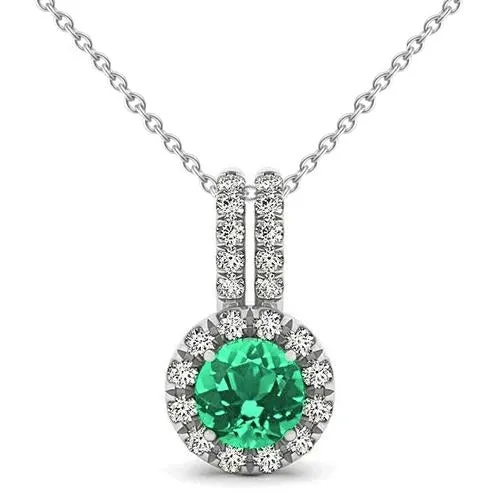 Necklaces GB 6 Ct Colombian Green Emerald and Natural Earth Mined Diamond Gemstone Pendant White Gold 14K Necklaces GB 6 Ct Colombian Green Emerald and Natural Earth Mined Diamond Gemstone Pendant White Gold 14K