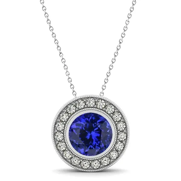 Necklaces GB Bezel Set Tanzanite With Natural Earth Mined Diamonds Pendant Necklace Gold 14K 275 Ct