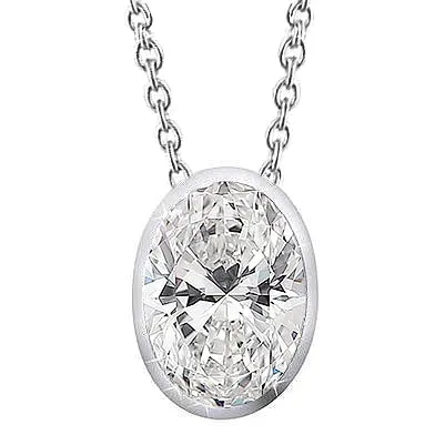 Necklaces GB Oval Cut 3 Carat Natural Earth Mined Diamond Pendant