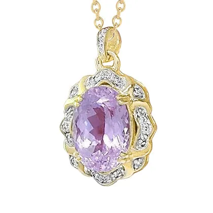 Necklaces GB Oval Cut Pink Kunzite And Natural Earth Mined Diamond Pendant 1445 Carats Yellow Gold 14K Necklaces GB Oval Cut Pink Kunzite And Natural Earth Mined Diamond Pendant 1445 Carats Yellow Gold 14K