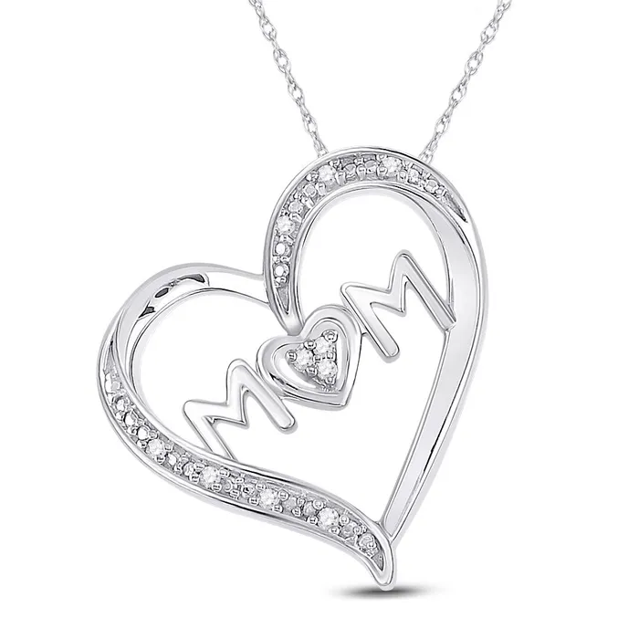 Necklaces GND GND Sterling Silver Womens Round Diamond Mom Heart Pendant 120 Cttw Necklaces GND GND Sterling Silver Womens Round Diamond Mom Heart Pendant 120 Cttw