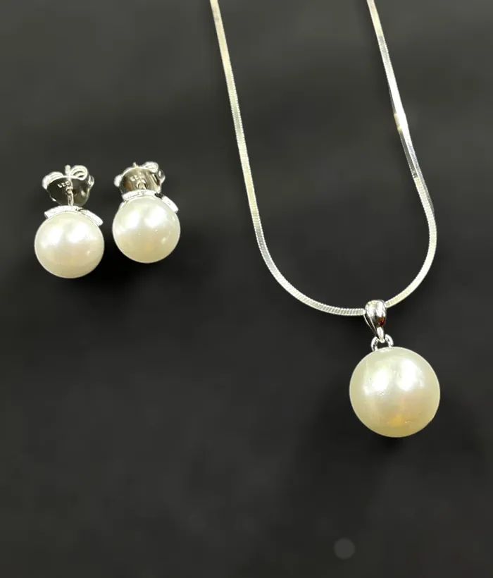 Necklaces The Pearl Drops Silver Pendant Set Imported