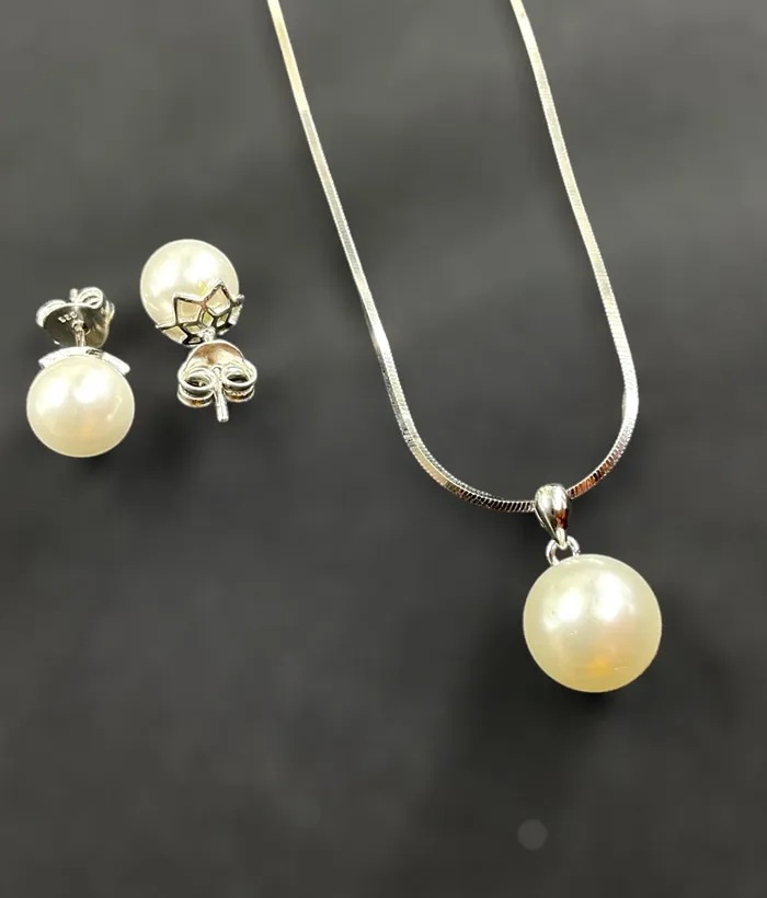 Necklaces The Pearl Drops Silver Pendant Set Imported