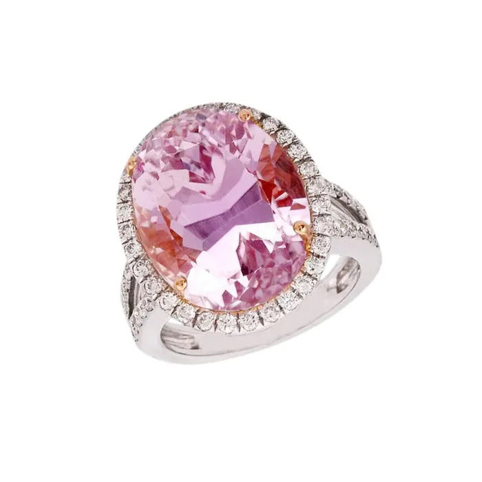Pink Kunzite And Natural Earth Mined Diamonds 2850 Carats Wedding Ring Gold 14K GB Rings