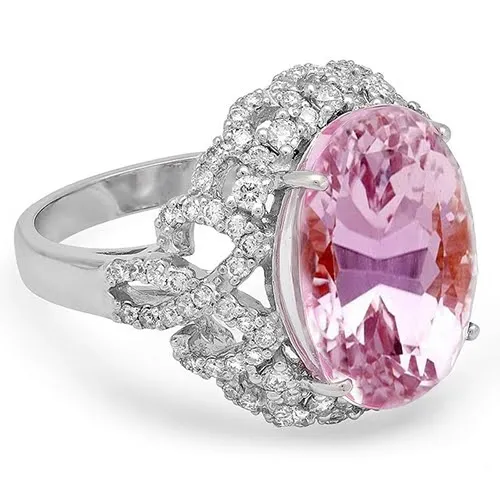 Prong Set 3675 Ct Pink Kunzite With Natural Earth Mined Diamonds Ring White Gold 14K GB Rings