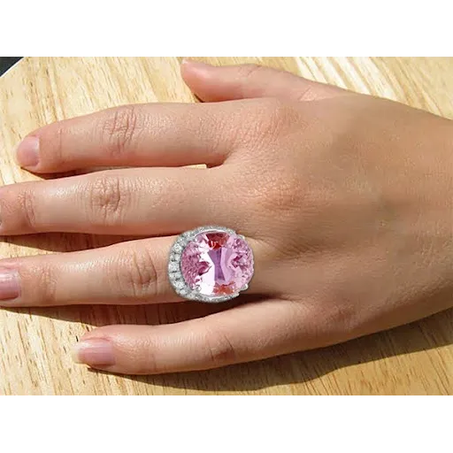 Prong Set 3675 Ct Pink Kunzite With Natural Earth Mined Diamonds Ring White Gold 14K GB Rings