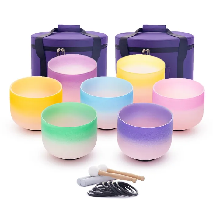 Rings 712 Inch Pastel Gradient Set of 7 Crystal Singing Bowls FREE Carrying Case Mallet and Oring Life Changing Energy