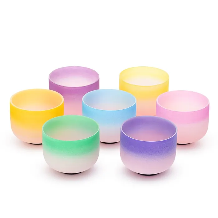 Rings 712 Inch Pastel Gradient Set of 7 Crystal Singing Bowls FREE Carrying Case Mallet and Oring Life Changing Energy