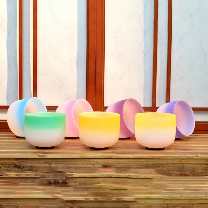 Rings 712 Inch Pastel Gradient Set of 7 Crystal Singing Bowls FREE Carrying Case Mallet and Oring Life Changing Energy