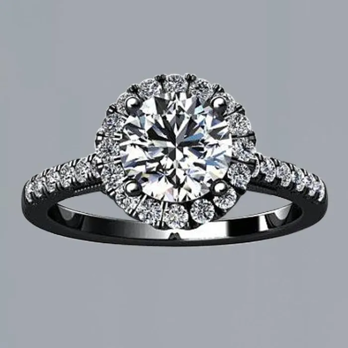 Rings GB 250 Ct Round Halo Natural Earth Mined Diamond Solitaire With Accents Ring Black Gold 14K Rings GB 250 Ct Round Halo Natural Earth Mined Diamond Solitaire With Accents Ring Black Gold 14K