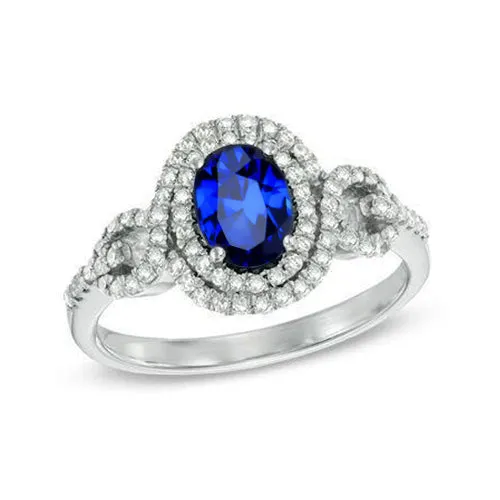 Rings GB 275 Carats White Gold Oval Ceylon Sapphire With Round Natural Earth Mined Diamond Ring Rings GB 275 Carats White Gold Oval Ceylon Sapphire With Round Natural Earth Mined Diamond Ring