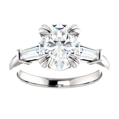 Rings GB 2 Carats Oval Center Natural Earth Mined Diamond 3 Stone Engagement Ring 14K White Gold Rings GB 2 Carats Oval Center Natural Earth Mined Diamond 3 Stone Engagement Ring 14K White Gold