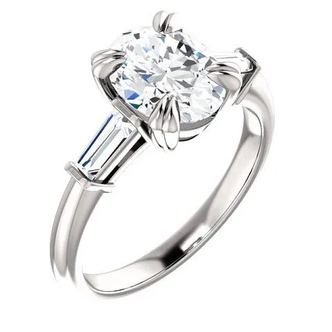Rings GB 2 Carats Oval Center Natural Earth Mined Diamond 3 Stone Engagement Ring 14K White Gold
