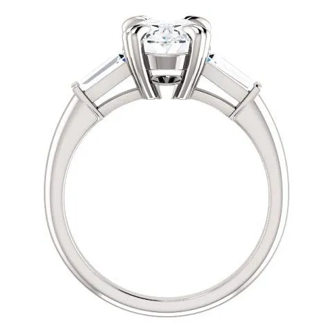 Rings GB 2 Carats Oval Center Natural Earth Mined Diamond 3 Stone Engagement Ring 14K White Gold