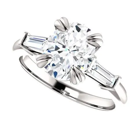 Rings GB 2 Carats Oval Center Natural Earth Mined Diamond 3 Stone Engagement Ring 14K White Gold