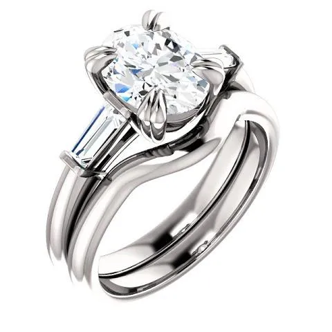 Rings GB 2 Carats Oval Center Natural Earth Mined Diamond 3 Stone Engagement Ring 14K White Gold