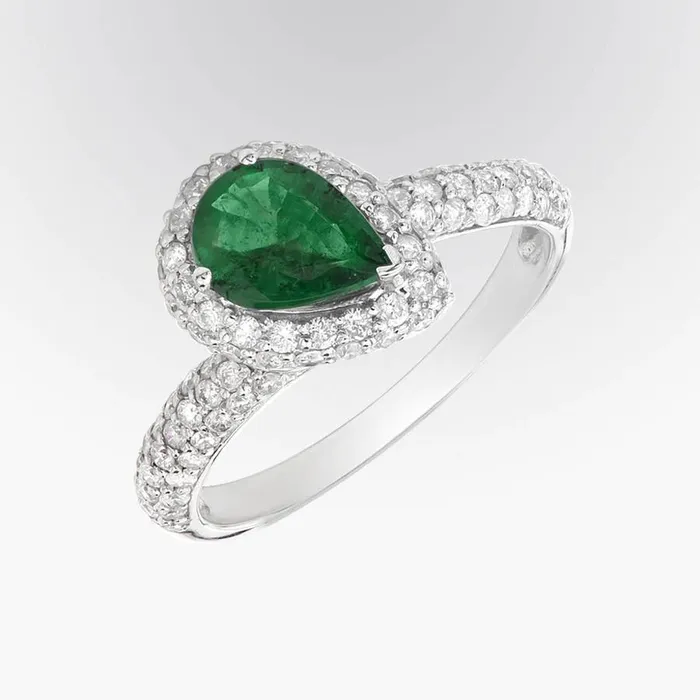 Rings GB 735 Ct Green Emerald And Natural Earth Mined Diamonds Wedding Ring Prong Set 14K Gold White Rings GB 735 Ct Green Emerald And Natural Earth Mined Diamonds Wedding Ring Prong Set 14K Gold White