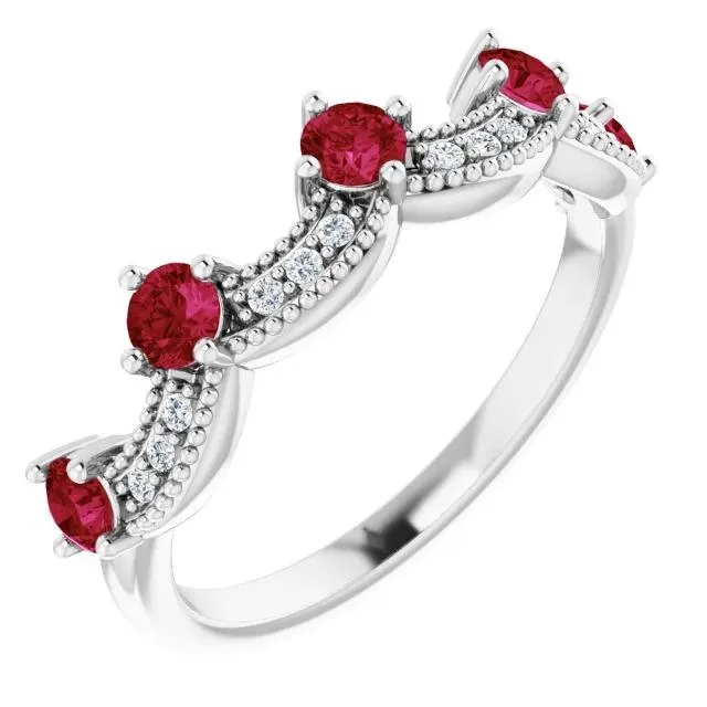 Rings GB Antique Style Ruby Stone Ring White Gold 14K 2 Carats