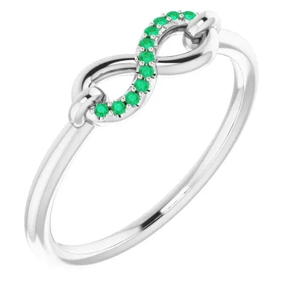 Rings GB Round Green Emerald Promise Ring Infinity 1 Carat White Gold 14K