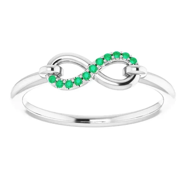 Rings GB Round Green Emerald Promise Ring Infinity 1 Carat White Gold 14K