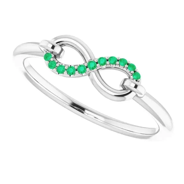 Rings GB Round Green Emerald Promise Ring Infinity 1 Carat White Gold 14K