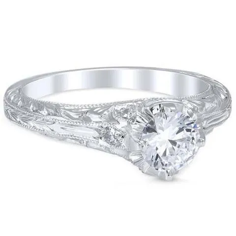 Rings GB Round Natural Earth Mined Diamond Antique Look Wedding Ring 210 Carats White Gold 14K Rings GB Round Natural Earth Mined Diamond Antique Look Wedding Ring 210 Carats White Gold 14K