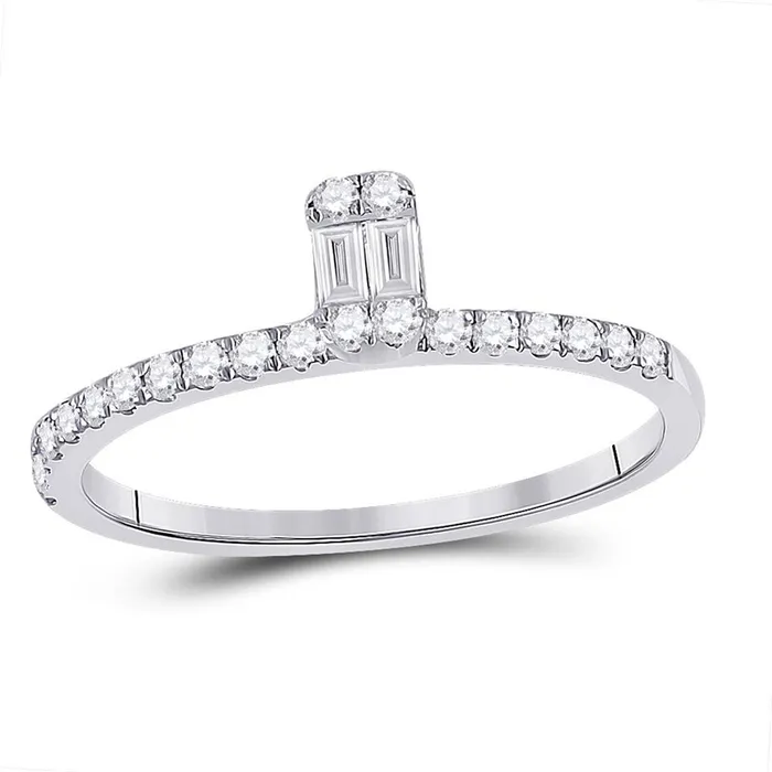 Rings GND GND 14Kt White Gold Womens Baguette Diamond Band Ring 14 Cttw Size 7 Rings GND GND 14Kt White Gold Womens Baguette Diamond Band Ring 14 Cttw Size 7