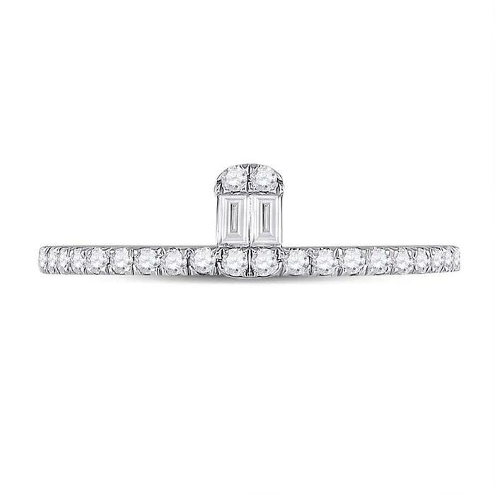 Rings GND GND 14Kt White Gold Womens Baguette Diamond Band Ring 14 Cttw Size 7 Rings GND GND 14Kt White Gold Womens Baguette Diamond Band Ring 14 Cttw Size 7