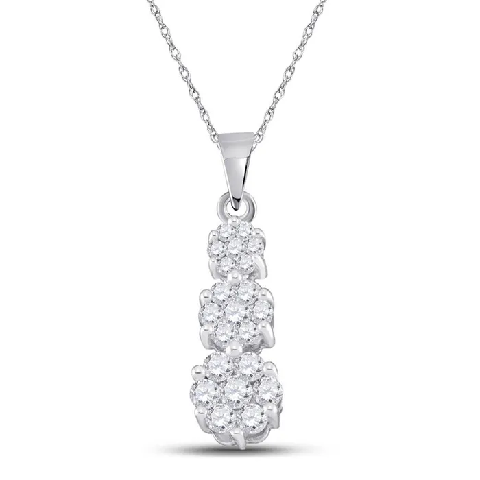 Rings GND GND 14kt White Gold Womens Round Diamond Triple Flower Cluster Pendant 12 Cttw Rings GND GND 14kt White Gold Womens Round Diamond Triple Flower Cluster Pendant 12 Cttw