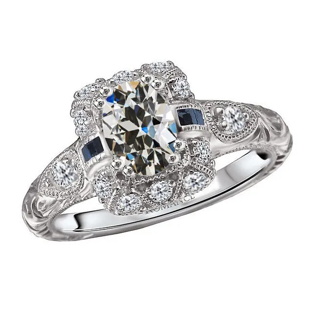 Rings HarryChadEntcom 4 Carats Oval Old Cut Baguette Blue Sapphire Diamond Ring Rings HarryChadEntcom 4 Carats Oval Old Cut Baguette Blue Sapphire Diamond Ring