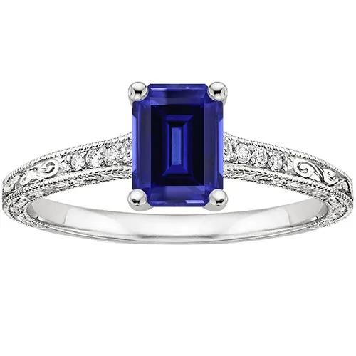 Rings HarryChadEntcom Blue Sapphire Solitaire Ring With Natural Earth Mined Diamonds Milgrain Shank 350 Carats Rings HarryChadEntcom Blue Sapphire Solitaire Ring With Natural Earth Mined Diamonds Milgrain Shank 350 Carats