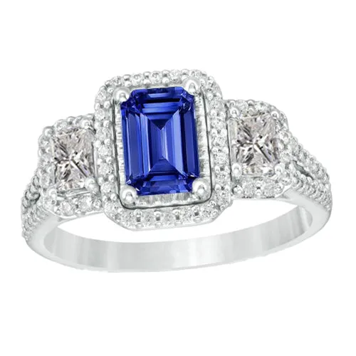 Rings HarryChadEntcom Double Halo Emerald Cut Ring Ceylon Sapphire 450 Carats Split Shank Rings HarryChadEntcom Double Halo Emerald Cut Ring Ceylon Sapphire 450 Carats Split Shank