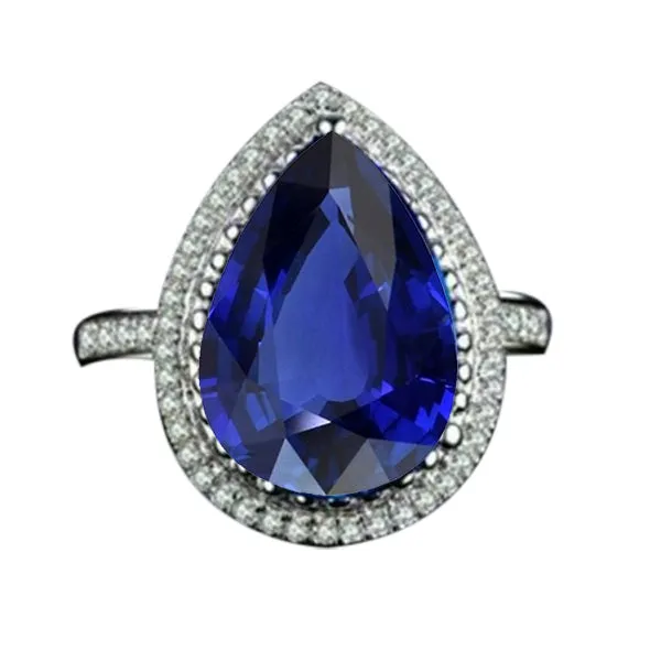 Rings HarryChadEntcom Pear Halo Ring Ceylon Sapphire Jewelry With Accents 4 Carats Gold
